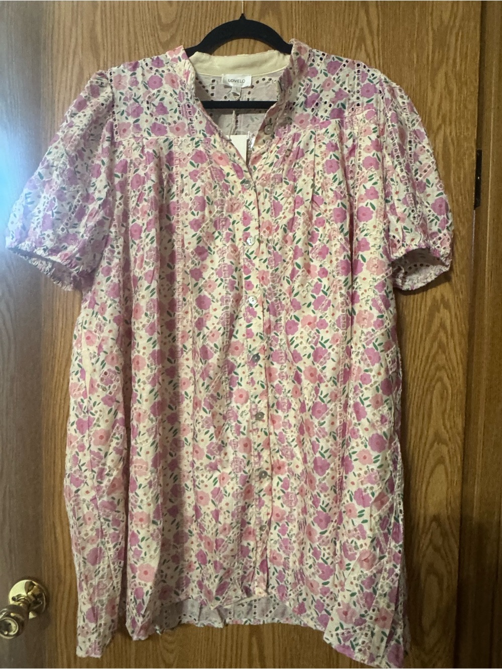 Lovelo Size L Pink Floral Button-Front Cotton Dress